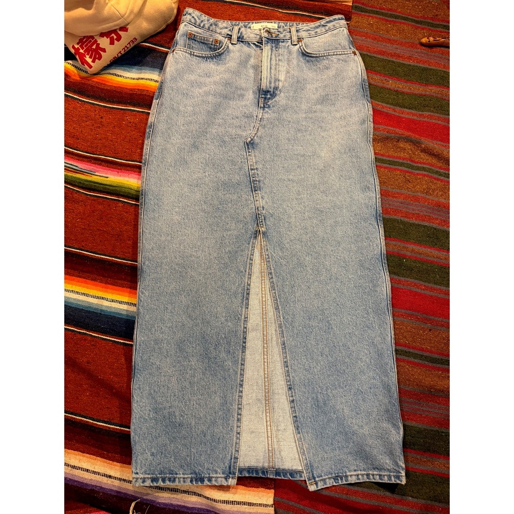 MNG Mango Skirt Women Medium Blue Slit Maxi Denim Streetwear - Picture 4 of 10